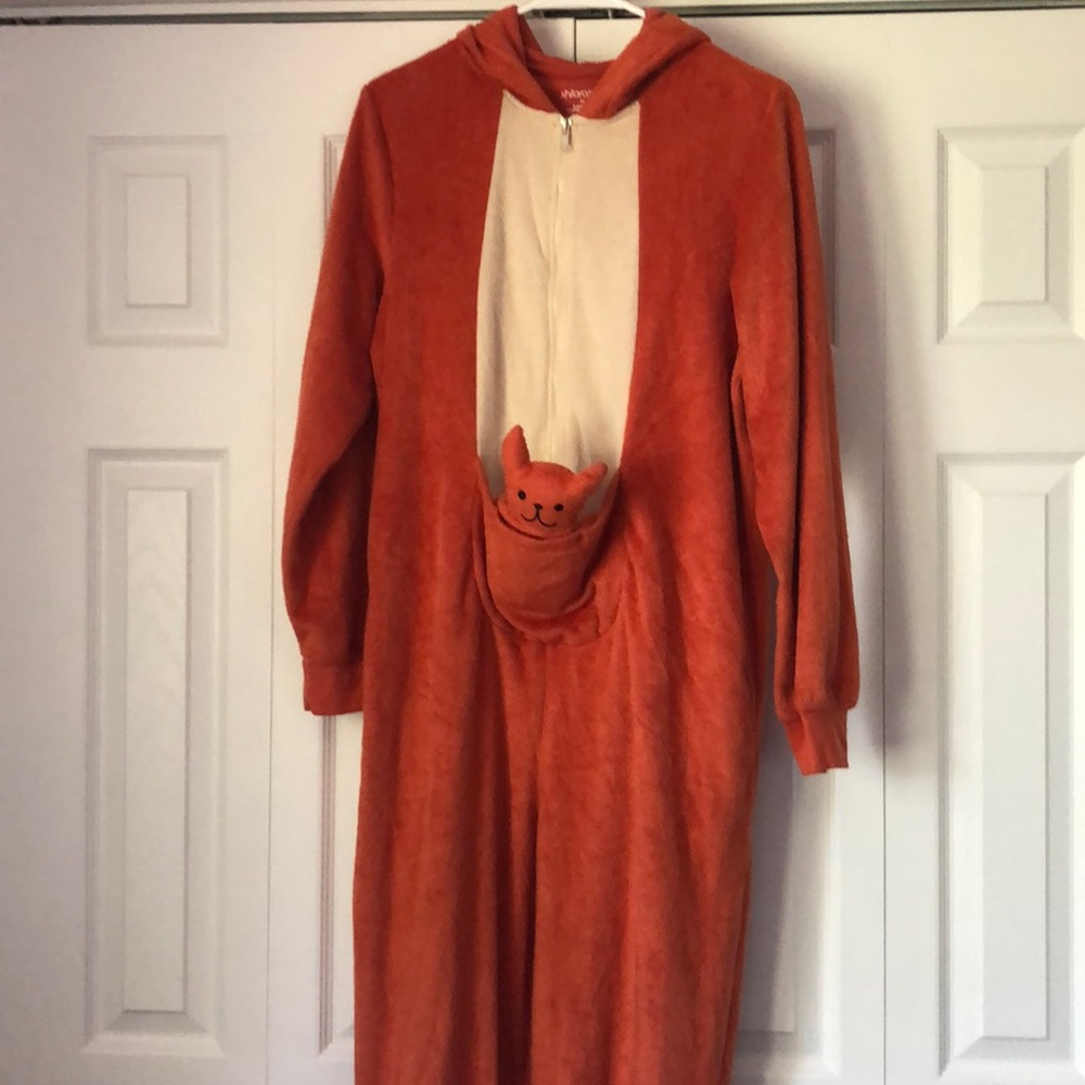 Medium burnt orange Kangaroo Target onesie with Joey in pouch